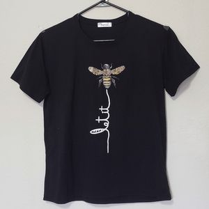 Let it Bee Black T-shirt Size M